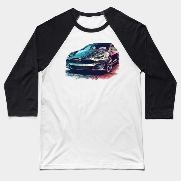 Tesla Model S Baseball T-Shirt by Vehicles-Art